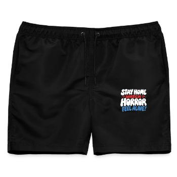 Stay Home Watch Horror Funny Quote - Männer Badeshorts - Schwarz - Vorne - AI Model Male 178 light (178cm)