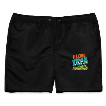 Ich liebe Trailrunning - Männer Badeshorts - Schwarz - Vorne - AI Model Male 178 light (178cm)