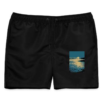 Plöner See Sonnenaufgang - Männer Badeshorts - Schwarz - Vorne - AI Model Male 178 light (178cm)