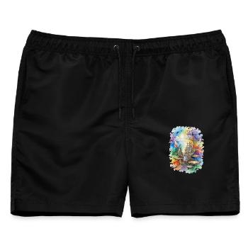 Vibrant Watercolor Floating Crystal Castle Art - Männer Badeshorts - Schwarz - Vorne - AI Model Male 178 light (178cm)