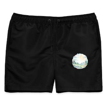 Watercolor Sunny Hills Landscape - Männer Badeshorts - Schwarz - Vorne - AI Model Male 178 light (178cm)