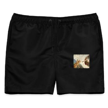 Katze Schlägt Gottes Hand Lustiges Katzen meme - Männer Badeshorts - Schwarz - Vorne - AI Model Male 178 light (178cm)