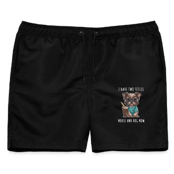 Ich habe zwei Titel: Krankenschwester und Hundemutter - Männer Badeshorts - Schwarz - Vorne - AI Model Male 178 light (178cm)