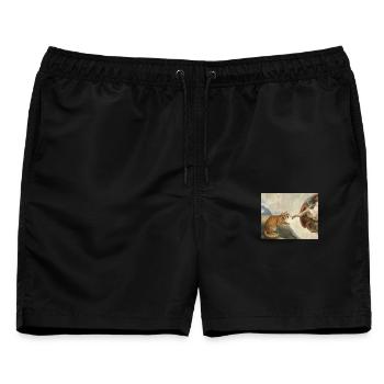 Katze Schlägt Gottes Hand Lustiges Katzen meme - Männer Badeshorts - Schwarz - Vorne - AI Model Male 178 light (178cm)