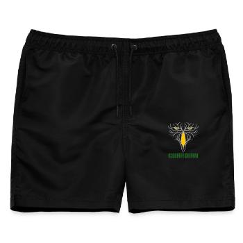 GUARDIAN - Taktisches Raubvogel-Design - Männer Badeshorts - Schwarz - Vorne - AI Model Male 178 light (178cm)