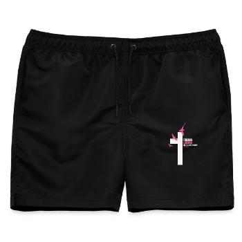 FORGIVEN Kreuz Tauben Pink Weiß Vers - Männer Badeshorts - Schwarz - Vorne - AI Model Male 178 light (178cm)