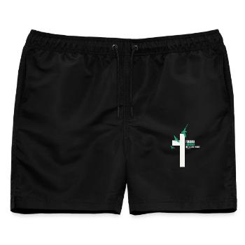 FORGIVEN Kreuz Tauben Weiß Grace Vers - Männer Badeshorts - Schwarz - Vorne - AI Model Male 178 light (178cm)