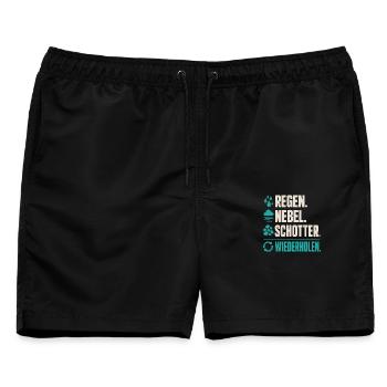 Regen, Nebel, Schotter & Wiederholen - Männer Badeshorts - Schwarz - Vorne - AI Model Male 178 light (178cm)