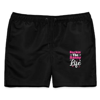 Tagesmutter Rockin The Nanny Life Nanny - Männer Badeshorts - Schwarz - Vorne - AI Model Male 178 light (178cm)