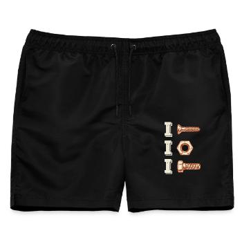 Industrielles Schraubenmutter-Trio - Männer Badeshorts - Schwarz - Vorne - AI Model Male 178 light (178cm)