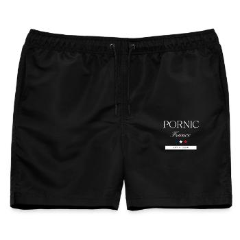 Pornic Frankreich Souvenir – Reise minimalistisch - Männer Badeshorts - Schwarz - Vorne - AI Model Male 178 light (178cm)