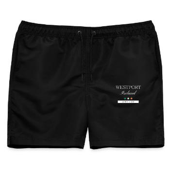 Westport Irland Souvenir – Reise minimalistisch - Männer Badeshorts - Schwarz - Vorne - AI Model Male 178 light (178cm)