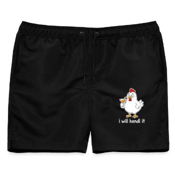 I Can Hendl It – Lustiges Hühner-Wortspiel - Männer Badeshorts - Schwarz - Vorne - AI Model Male 178 light (178cm)