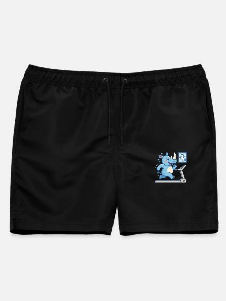 Nashorn Beim Lauftraining Mit Einhorn Fitness - Männer Badeshorts - Schwarz