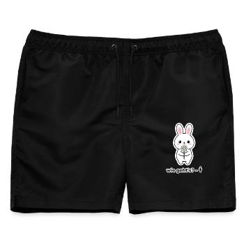 wie geht's? – Hase mit Blume Meme - Männer Badeshorts - Schwarz - Vorne - AI Model Male 178 light (178cm)