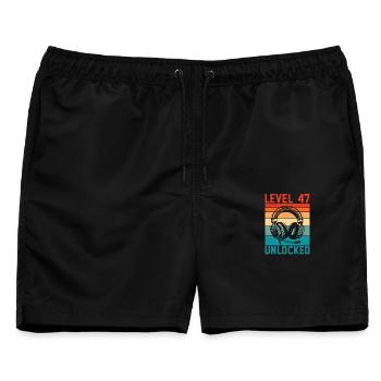 47. Geburtstag Level 47 unlocked - Männer Badeshorts - Schwarz - Vorne - AI Model Male 178 light (178cm)