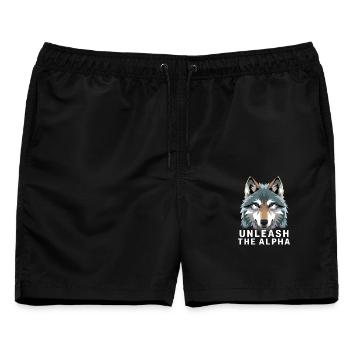  Unleash The Alpha Wolf Motivationsspruch Alpha - Männer Badeshorts - Schwarz - Vorne - AI Model Male 178 light (178cm)
