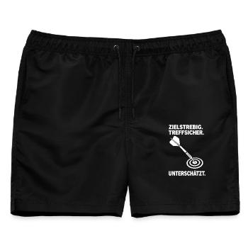 Zielstrebig Treffsicher Unterschätzt Darts Spruch - Männer Badeshorts - Schwarz - Vorne - AI Model Male 178 light (178cm)