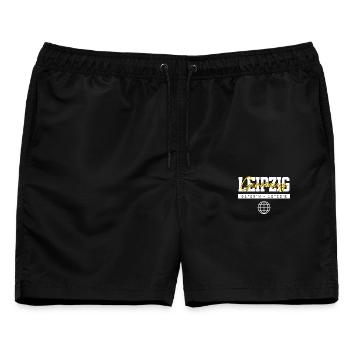 Leipzig Deutschland Koordinaten Reise Souvenir - Männer Badeshorts - Schwarz - Vorne - AI Model Male 178 light (178cm)