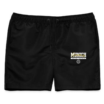 München Deutschland Koordinaten Reise Souvenir - Männer Badeshorts - Schwarz - Vorne - AI Model Male 178 light (178cm)