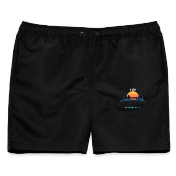 Wald Retro Sonnenuntergang Vintage 80er - Männer Badeshorts - Schwarz - Vorne - AI Model Male 178 light (178cm)
