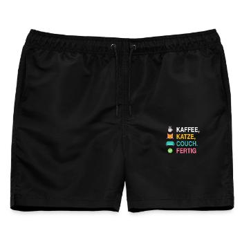 Kaffee, Katze, Couch. Fertig – Katzen Spruch - Männer Badeshorts - Schwarz - Vorne - AI Model Male 178 light (178cm)