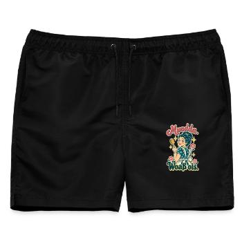 Muadda woaß ois - Männer Badeshorts - Schwarz - Vorne - AI Model Male 178 light (178cm)