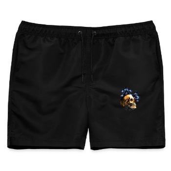 Blaues Blumenskull-Design - Männer Badeshorts - Schwarz - Vorne - AI Model Male 178 light (178cm)