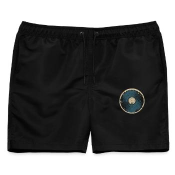 Naturvinyl – Kanu und Wald - Männer Badeshorts - Schwarz - Vorne - AI Model Male 178 light (178cm)