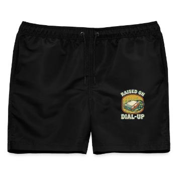 Aufgewachsen mit dem Einwahl-Retro-Modem aus den 90ern - Männer Badeshorts - Schwarz - Vorne - AI Model Male 178 light (178cm)