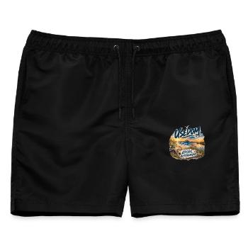 Usedom Zwischen Ostsee und Achterwasser - Männer Badeshorts - Schwarz - Vorne - AI Model Male 178 light (178cm)
