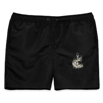 Poseidon-Dreizack-Cream Tintenwellen-Mythologie - Männer Badeshorts - Schwarz - Vorne - AI Model Male 178 light (178cm)