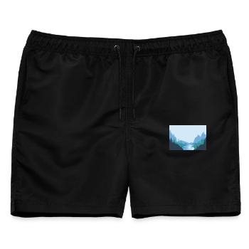 Minimalistische Landschaft mit Fluss und Bergen - Männer Badeshorts - Schwarz - Vorne - AI Model Male 178 light (178cm)