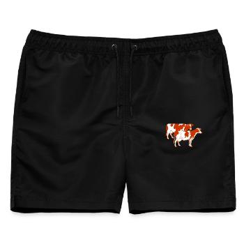 Zwei rotgefleckte Kühe - Männer Badeshorts - Schwarz - Vorne - AI Model Male 178 light (178cm)
