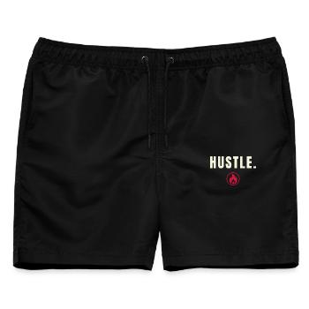 HUSTLE. Success Edition – Minimalistisches Flammen - Männer Badeshorts - Schwarz - Vorne - AI Model Male 178 light (178cm)