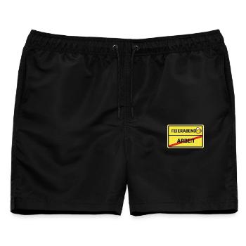 Feierabend statt Arbeit Bier Feierabend Ortsschild - Männer Badeshorts - Schwarz - Vorne - AI Model Male 178 light (178cm)