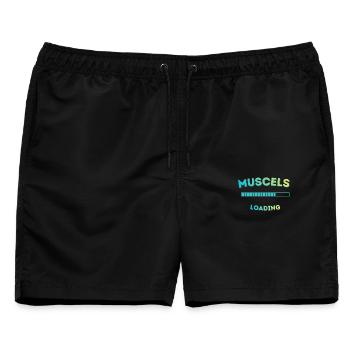 Muskel-Ladebalken Grafik - Männer Badeshorts - Schwarz - Vorne - AI Model Male 178 light (178cm)