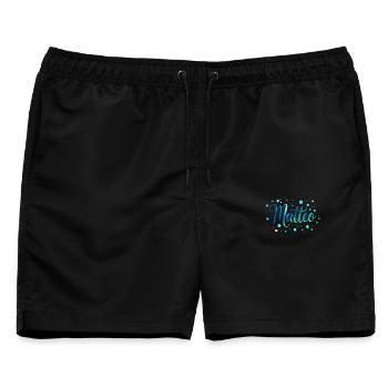 Name Matteo – Buntes Aquarell Design mit Punkten - Männer Badeshorts - Schwarz - Vorne - AI Model Male 178 light (178cm)