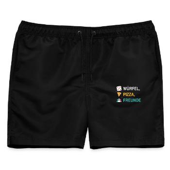 Würfel, Pizza, Freunde – Spieleabend Motiv - Männer Badeshorts - Schwarz - Vorne - AI Model Male 178 light (178cm)