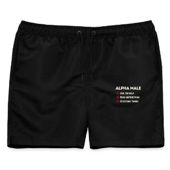 Männlicher Humor – Ironisch, was man nicht tun sollte - Männer Badeshorts - Schwarz - Vorne - AI Model Male 178 light (178cm)