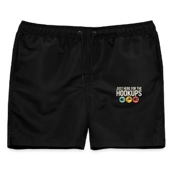 Hookup-Trio: Plug, Tap, Camper - Männer Badeshorts - Schwarz - Vorne - AI Model Male 178 light (178cm)
