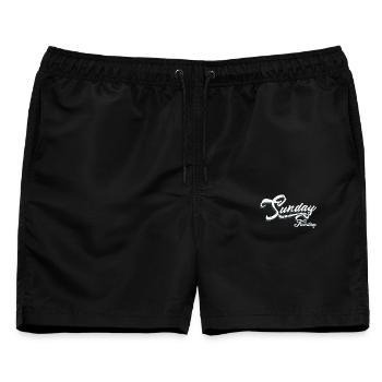 Sonntags-Funday-Skript Neon - Männer Badeshorts - Schwarz - Vorne - AI Model Male 178 light (178cm)