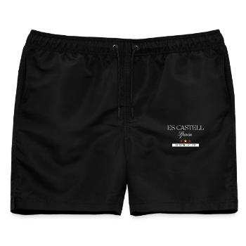 Es Castell Spanien Souvenir – Reise minimalistisch - Männer Badeshorts - Schwarz - Vorne - AI Model Male 178 light (178cm)
