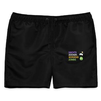 Nachts Zocker, morgens Zombie – Gamer Spruch - Männer Badeshorts - Schwarz - Vorne - AI Model Male 178 light (178cm)