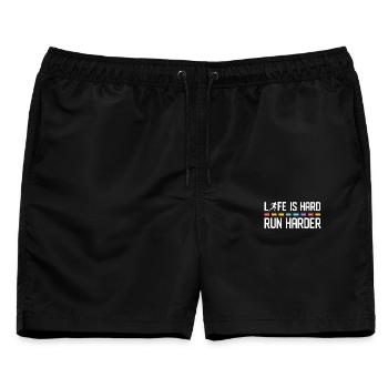Das Leben ist hart. Laufen Sie härter. - Männer Badeshorts - Schwarz - Vorne - AI Model Male 178 light (178cm)