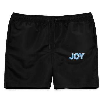 Blue Patchwork Joy Schriftzug - Männer Badeshorts - Schwarz - Vorne - AI Model Male 178 light (178cm)