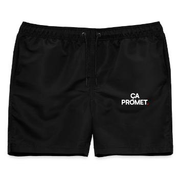ES IST VIELVERSPRECHEND | Minimalistischer humoristischer Ausdruck - Männer Badeshorts - Schwarz - Vorne - AI Model Male 178 light (178cm)
