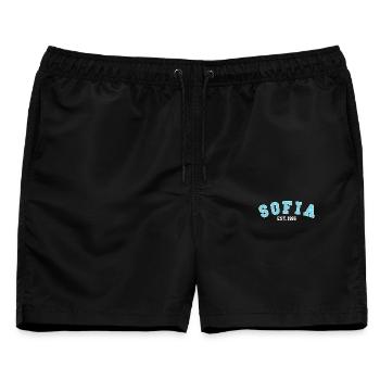 Sofia gegründet 1986 - Männer Badeshorts - Schwarz - Vorne - AI Model Male 178 light (178cm)