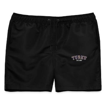 Turku gegründet 1976 – Geburtstag - Männer Badeshorts - Schwarz - Vorne - AI Model Male 178 light (178cm)