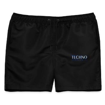 Techno ist mit ohne singen - Männer Badeshorts - Schwarz - Vorne - AI Model Male 178 light (178cm)